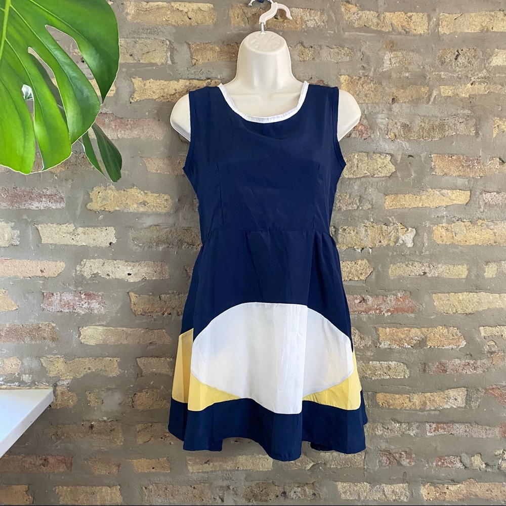 VINTAGE ~ NWT Blue Yellow White Skater Dress